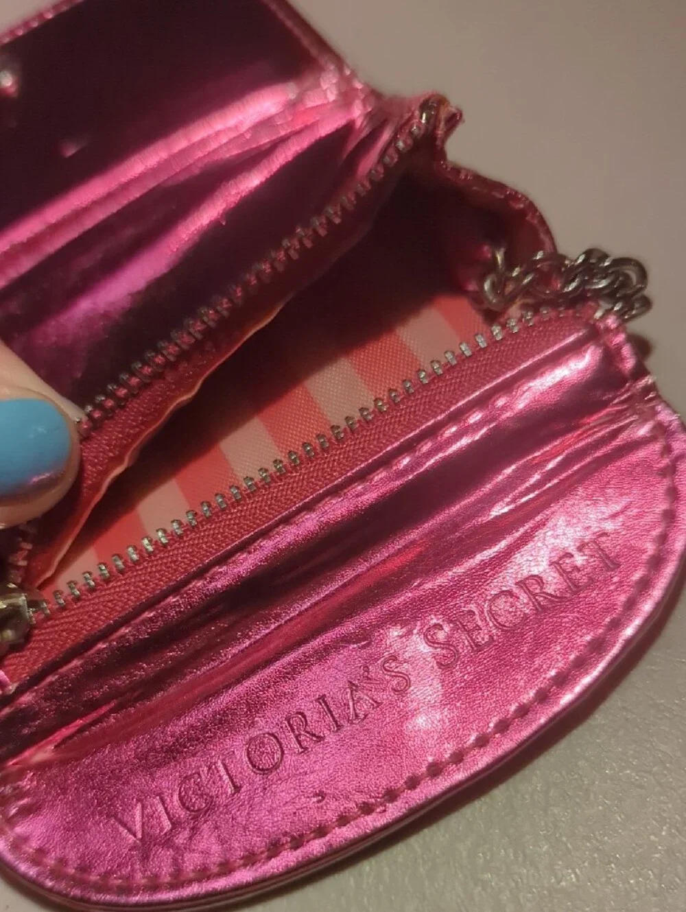 Victoria's Secret Metallic Hot Pink Mini Card Holder Keychain